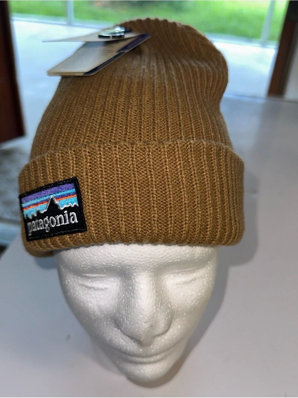 Patagonia Men’s Tan Rib-Knit Beanie with Logo Patch